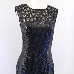 Vtg 90s Niteline Black Mesh Sequin Beaded Cocktail Party Dress Size 6 Sleeveless